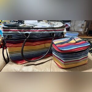 Colorful Striped Tote and Make up bag